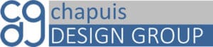 Logo of Chapuis Design Group featuring the initials "cdg" in a stylized blue and gray design, with the full name "chapuis DESIGN GROUP" in blue text on a gray background to the right.